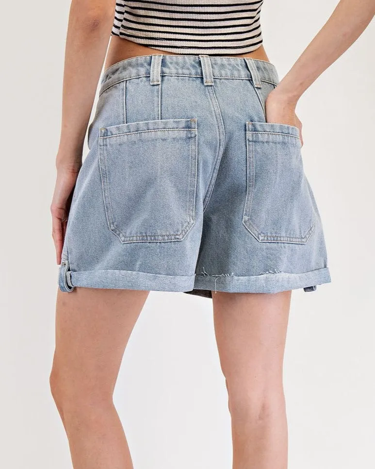 Patch Pocket Denim Shorts - Denim