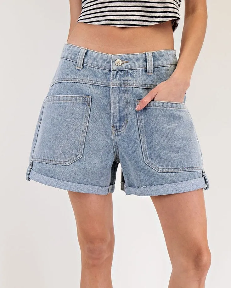 Patch Pocket Denim Shorts - Denim