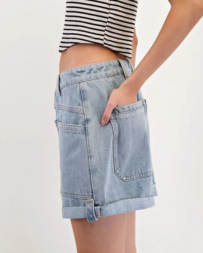 Patch Pocket Denim Shorts - Denim