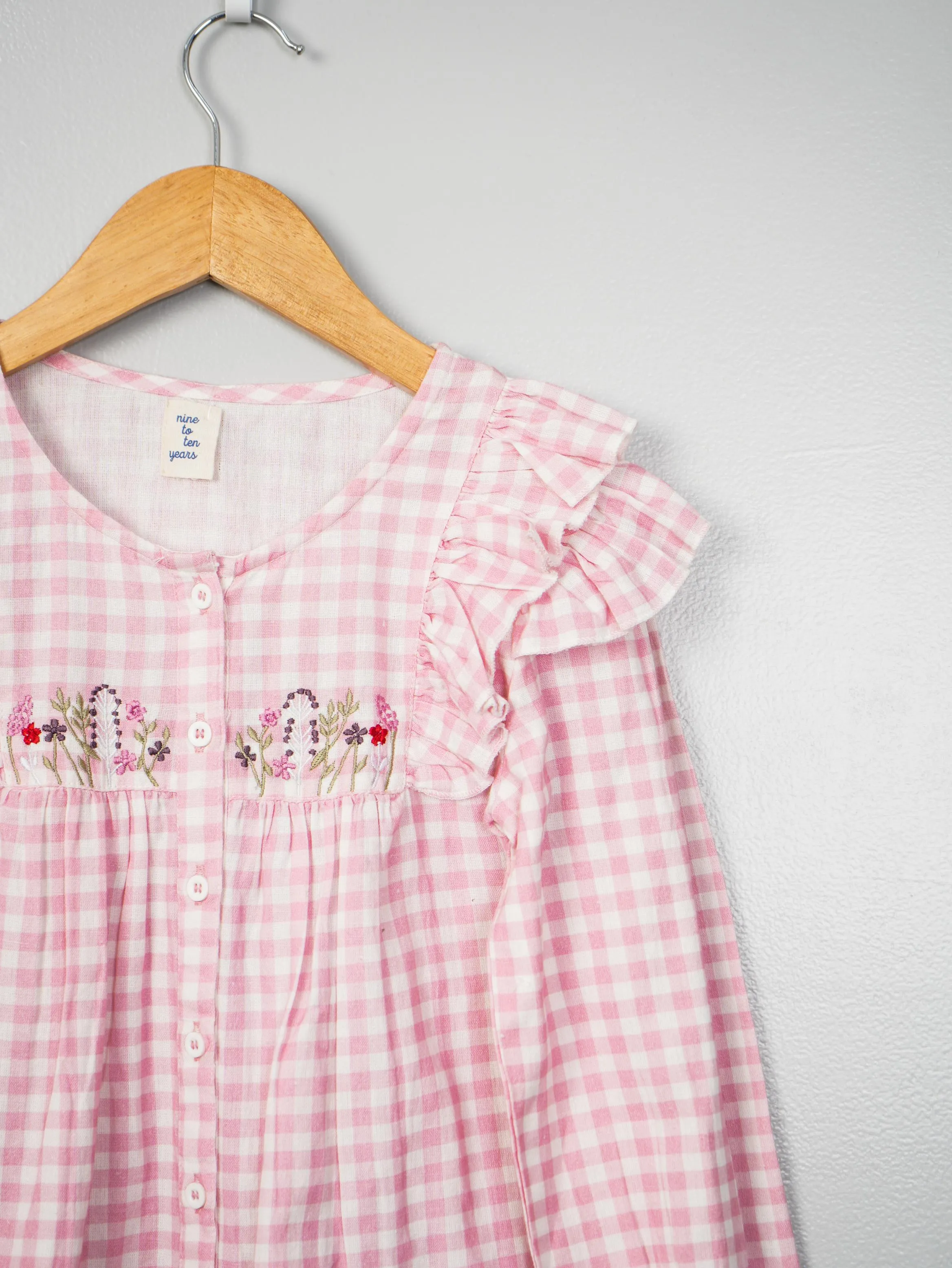 Pink Checks Embroidery Shirt