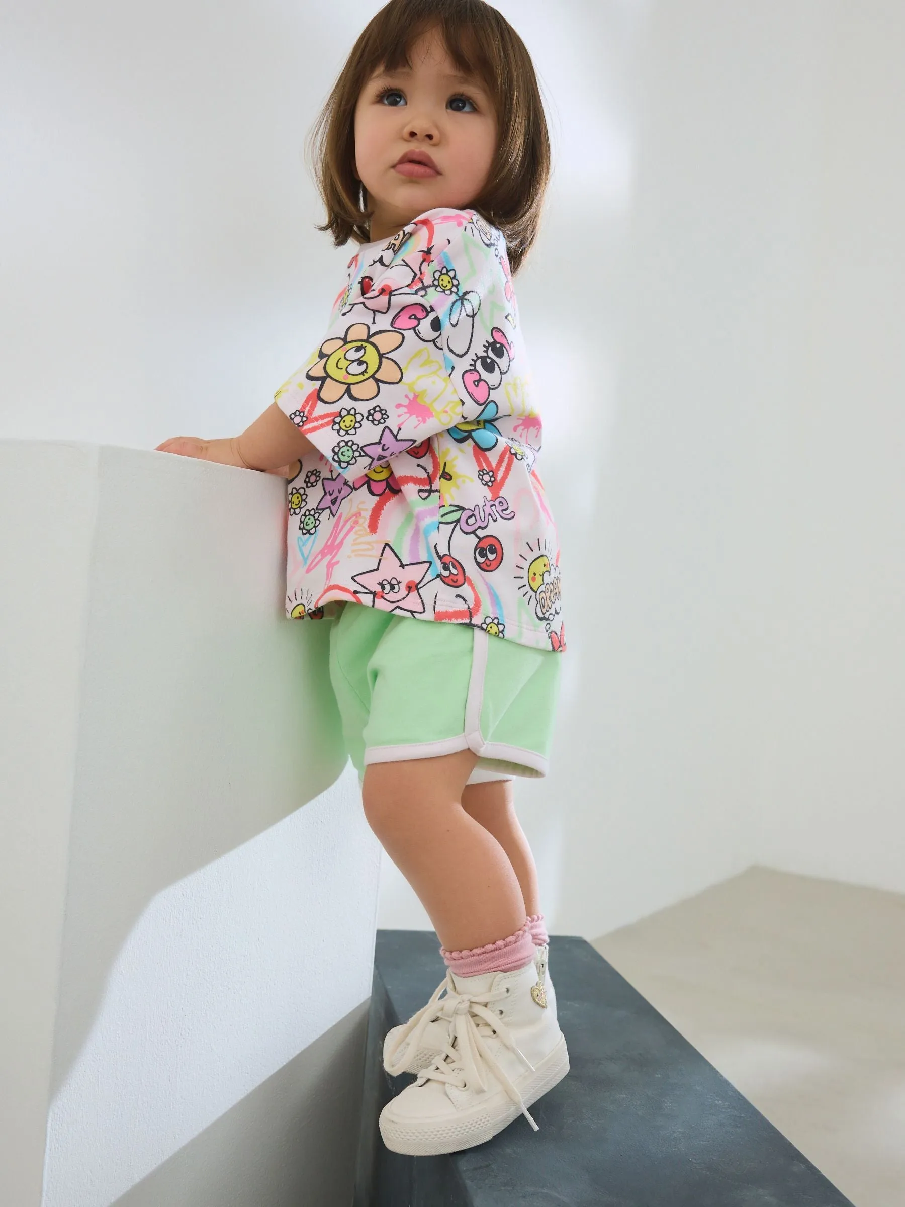 Pink Graffiti 100% Cotton Top & Shorts Set (3mths-7yrs)