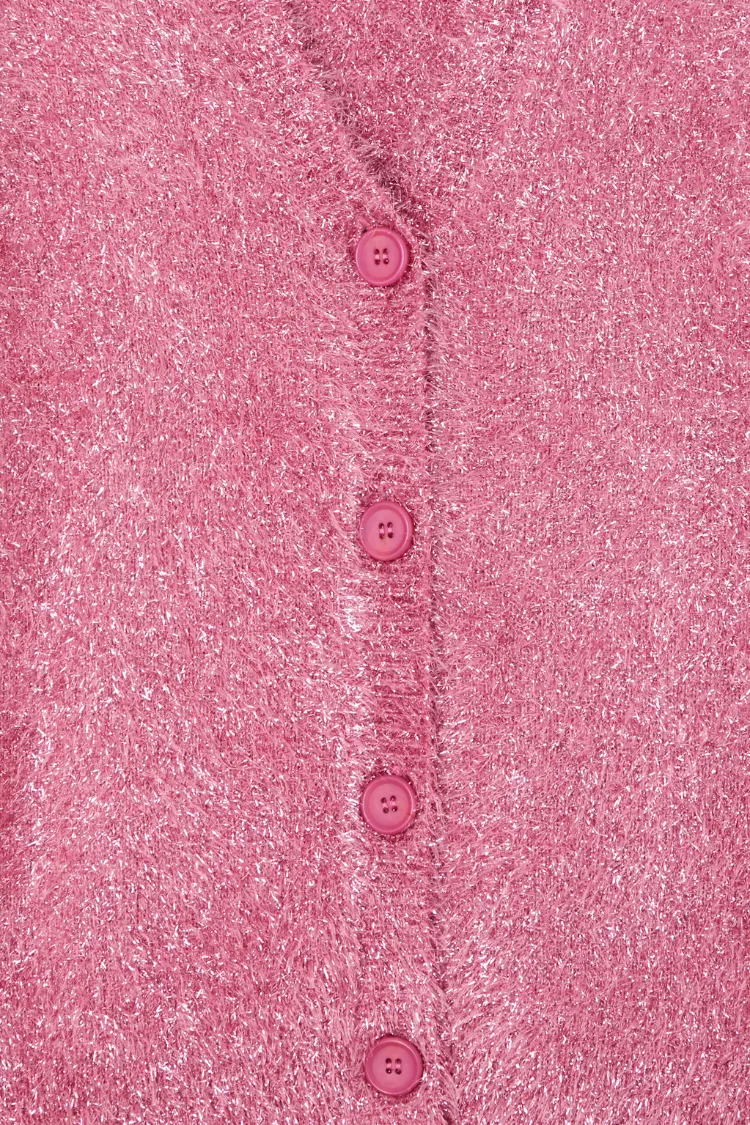 Pink Metallic Knit Cardigan