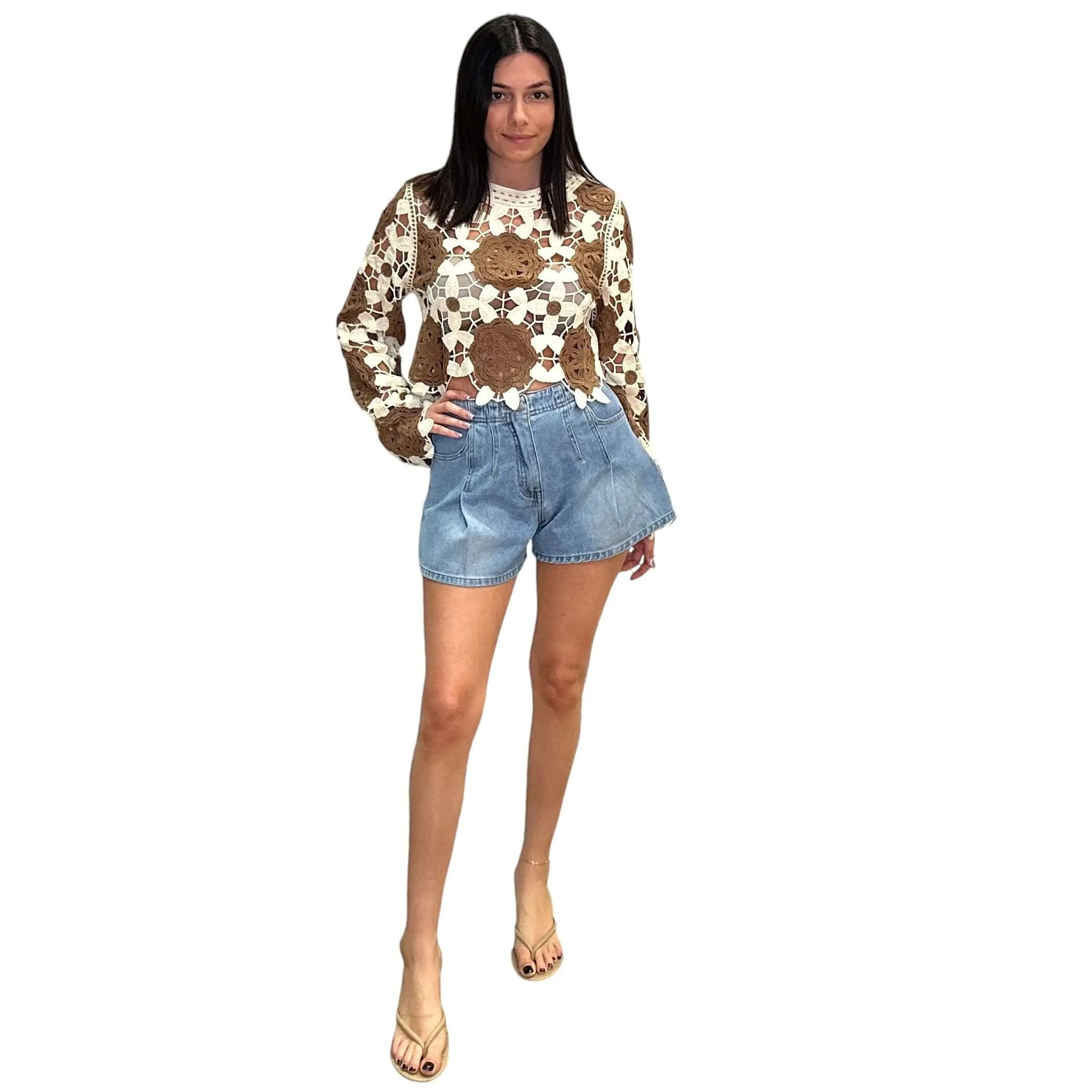 Pleated Detail Denim Shorts - Classic Blue