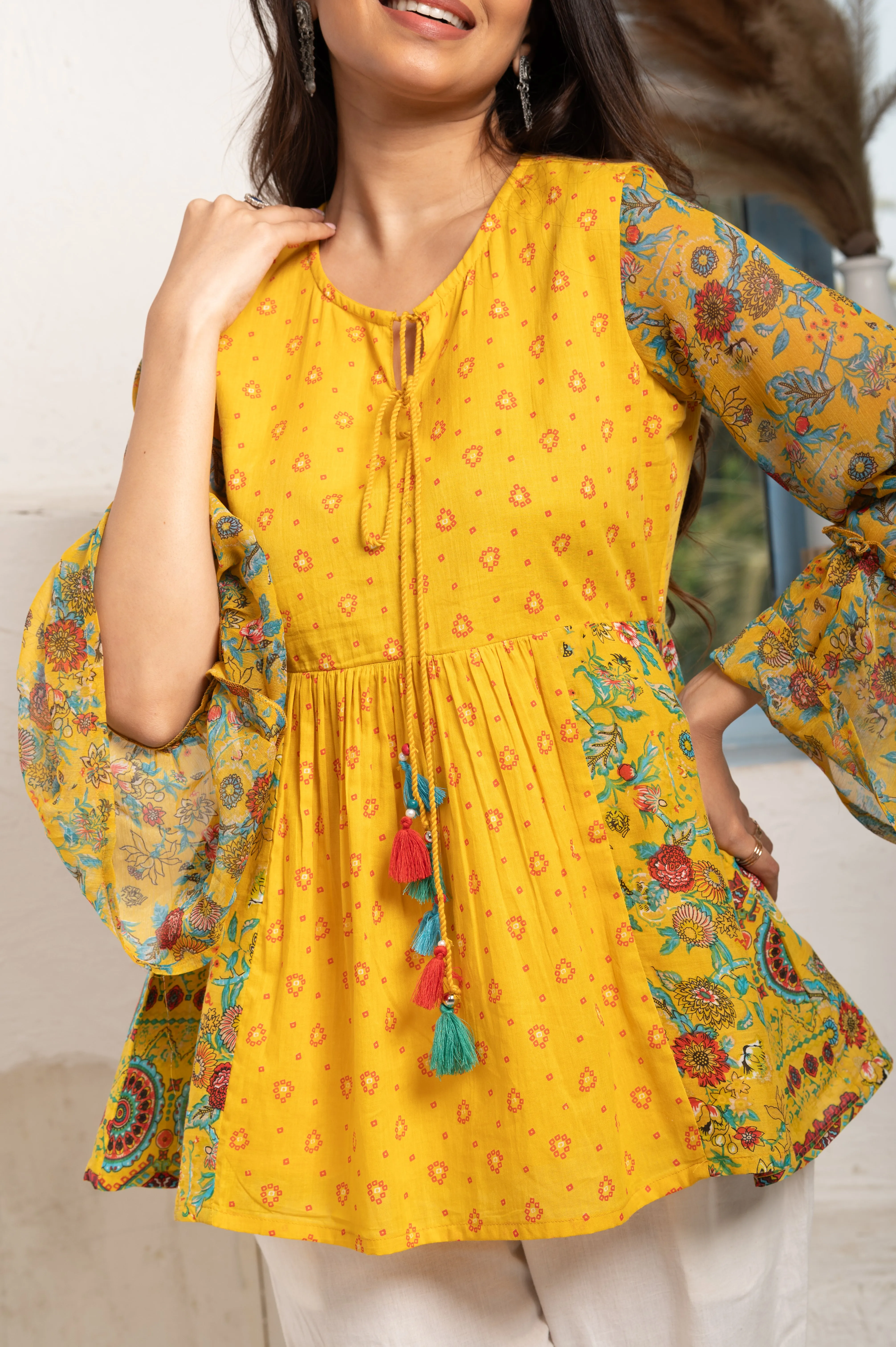 PRINTED MUSTARD COTTON TUNIC