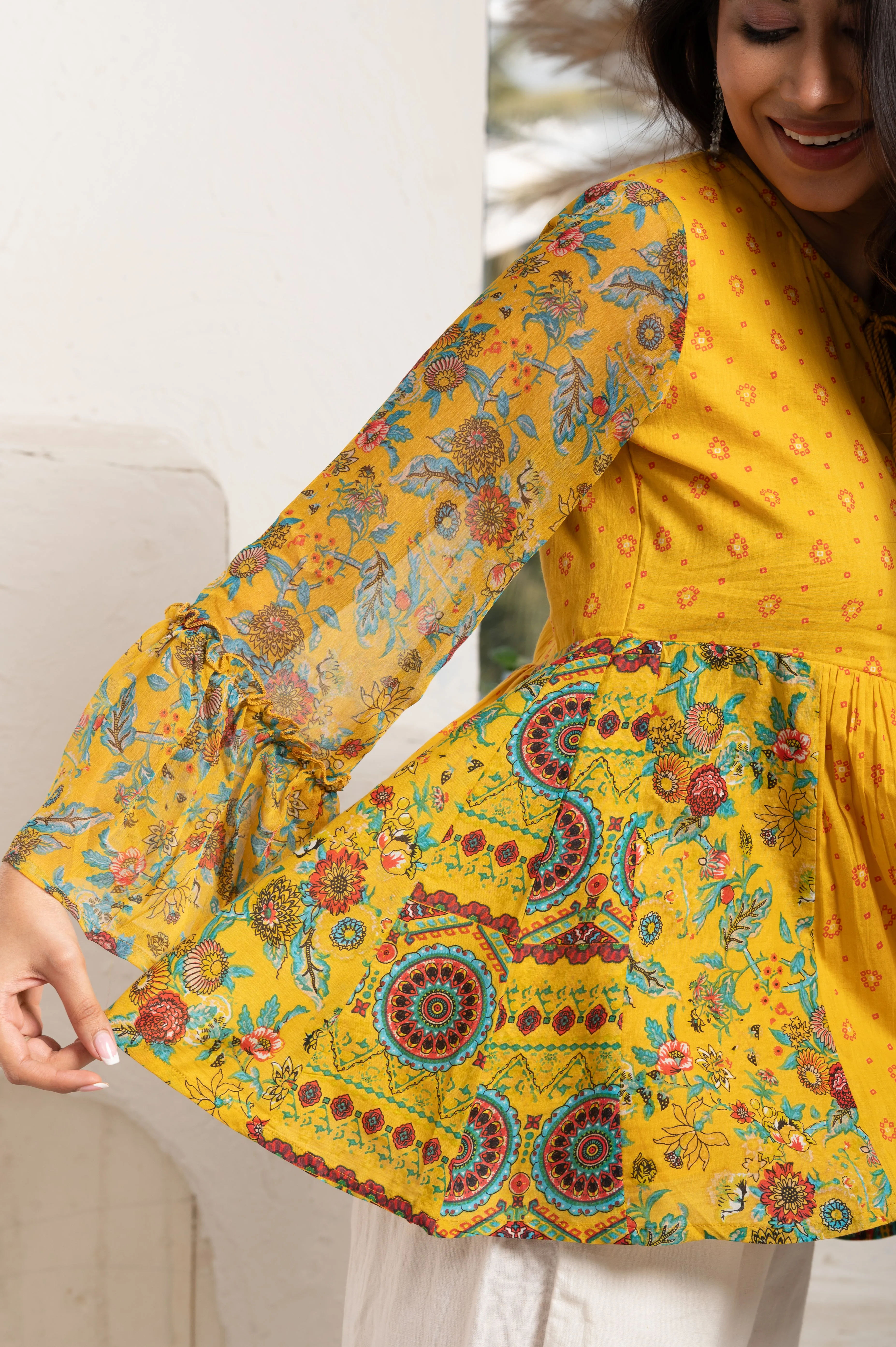 PRINTED MUSTARD COTTON TUNIC