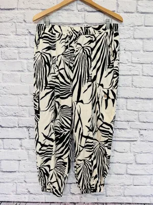 RACHEL ZOE Zebra Animal Print Drawstring Pant Sz S Linen Blend Oversized Fit