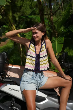 Seventy   Mochi Edie Lime Stripe Tie Vest