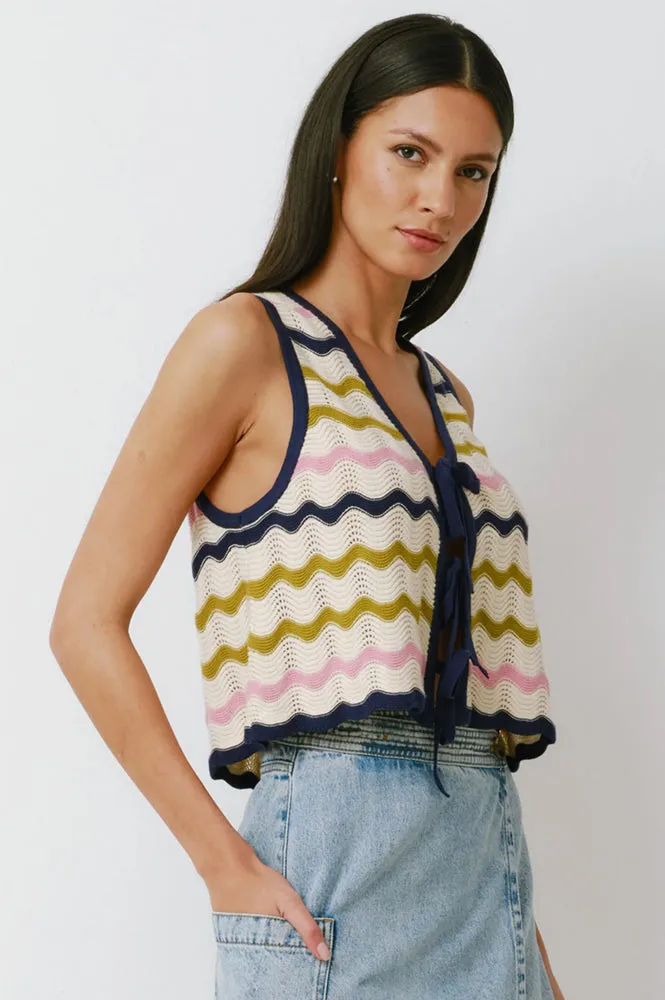 Seventy   Mochi Edie Lime Stripe Tie Vest