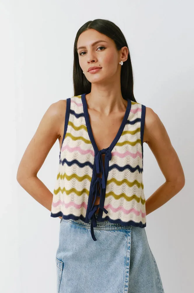 Seventy   Mochi Edie Lime Stripe Tie Vest