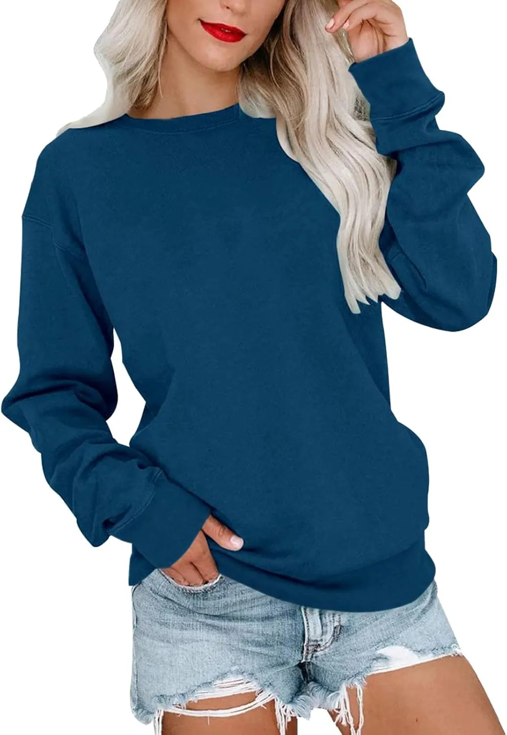 SHAOBGE Womens Fall Crewneck Sweatshirt Light Weight Casual Long Sleeve Oversized Sweatshirt Cute Pullover Fit Hoodies Tops