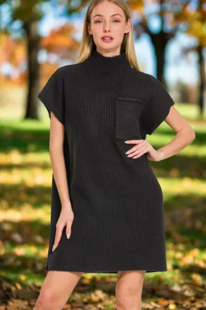 Short Sleeve Mini Sweater Dress in Black