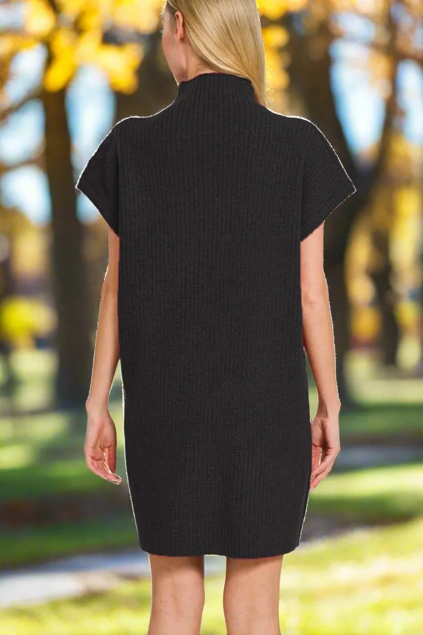 Short Sleeve Mini Sweater Dress in Black