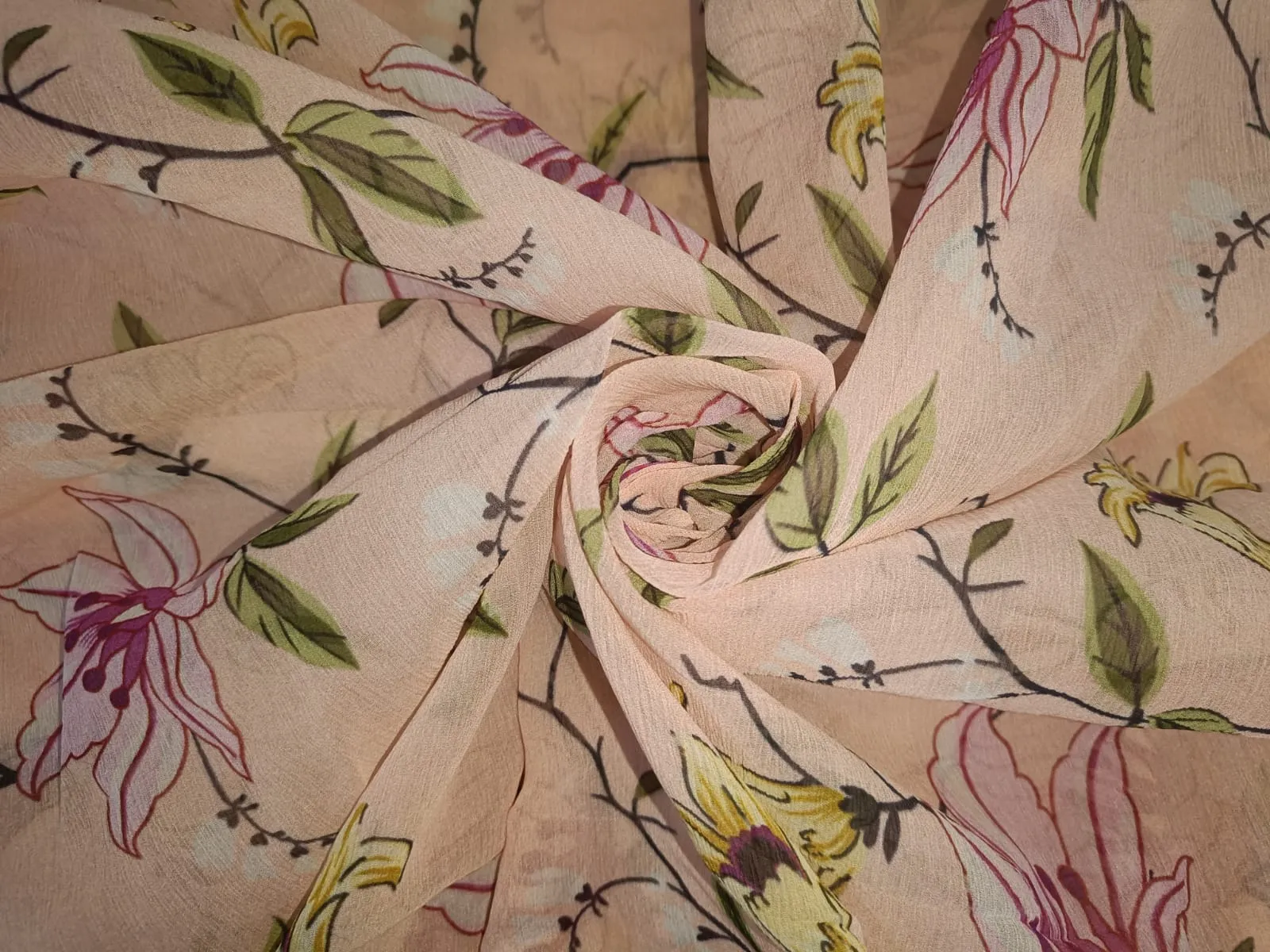 Silk Chiffon Digital Floral Print fabric 60gms 44" wide available in two colors