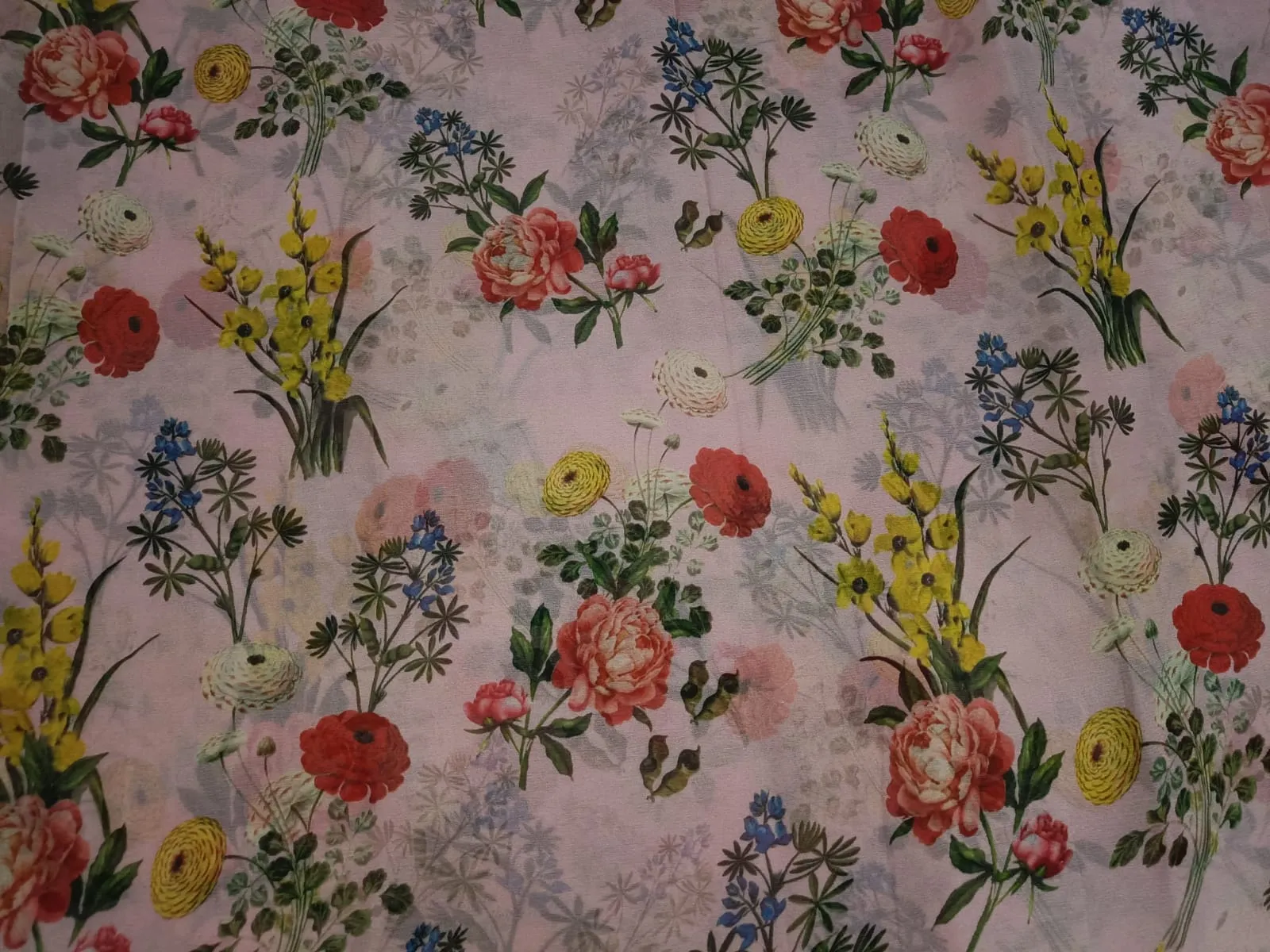 Silk Chiffon Digital Floral Print fabric 60gms 44" wide available in two colors