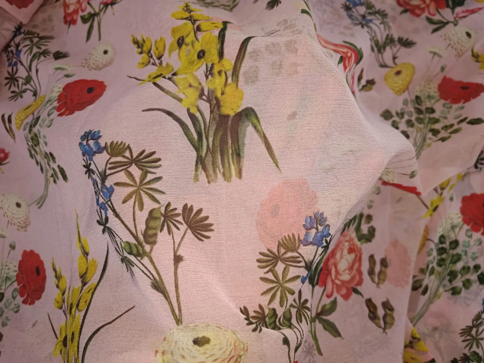 Silk Chiffon Digital Floral Print fabric 60gms 44" wide available in two colors