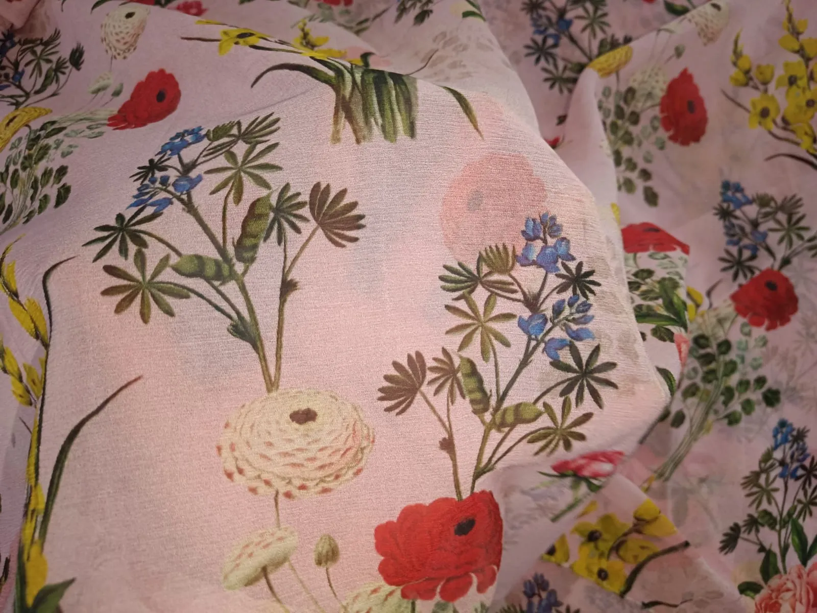Silk Chiffon Digital Floral Print fabric 60gms 44" wide available in two colors