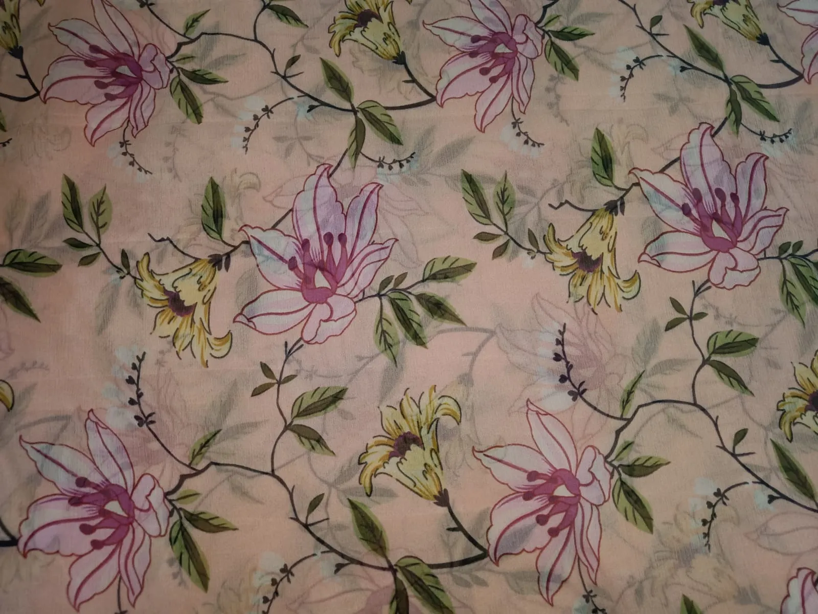 Silk Chiffon Digital Floral Print fabric 60gms 44" wide available in two colors