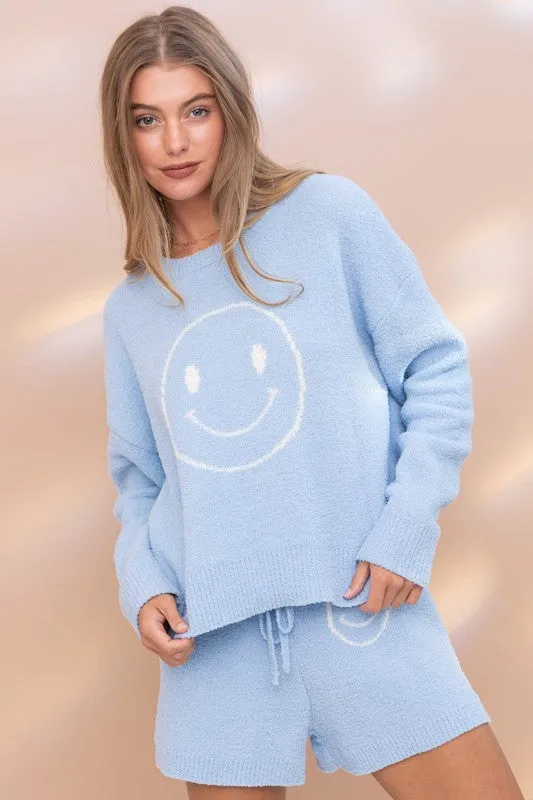 Smiley Face Cozy Soft Top with Shorts Set