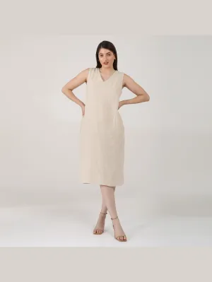 Solid Linen Midi Dress Beige