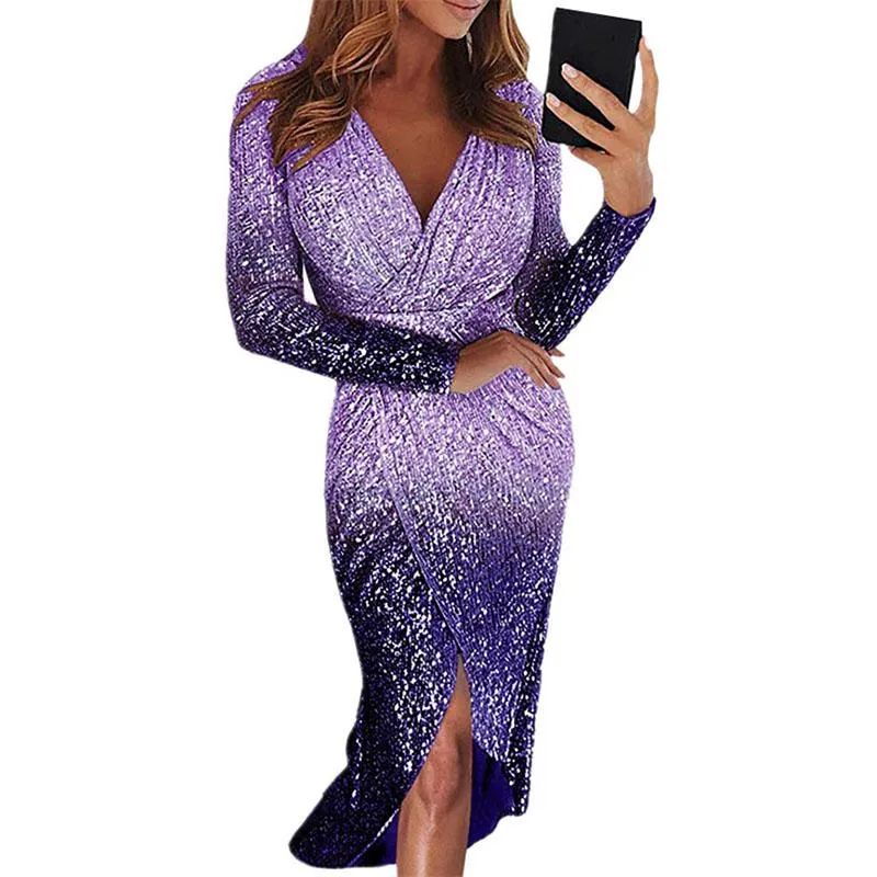 Sparkle Gradient Color Midi Warp Dress
