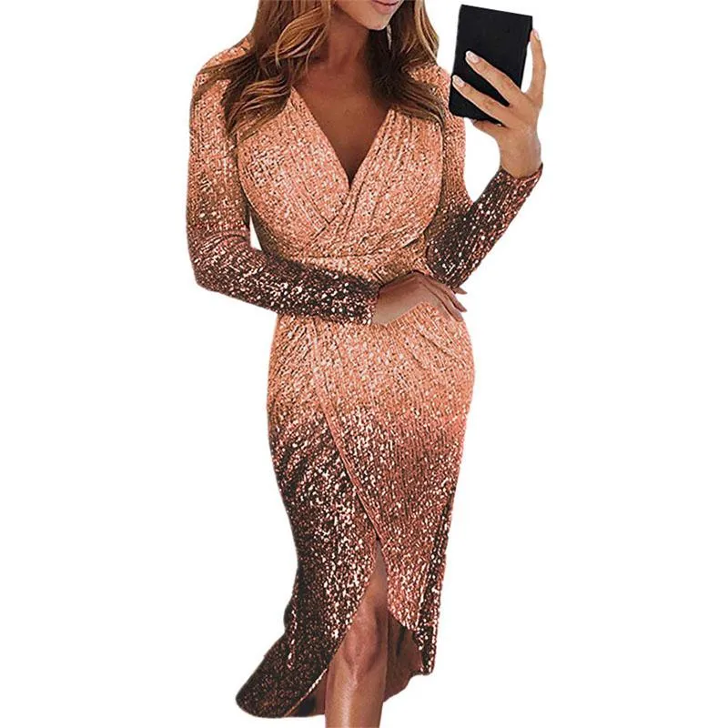 Sparkle Gradient Color Midi Warp Dress