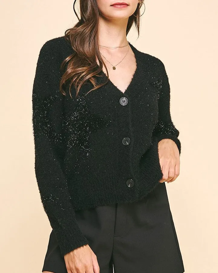 Star Embellishment Sweater Cardigan - Black - FINAL SALE