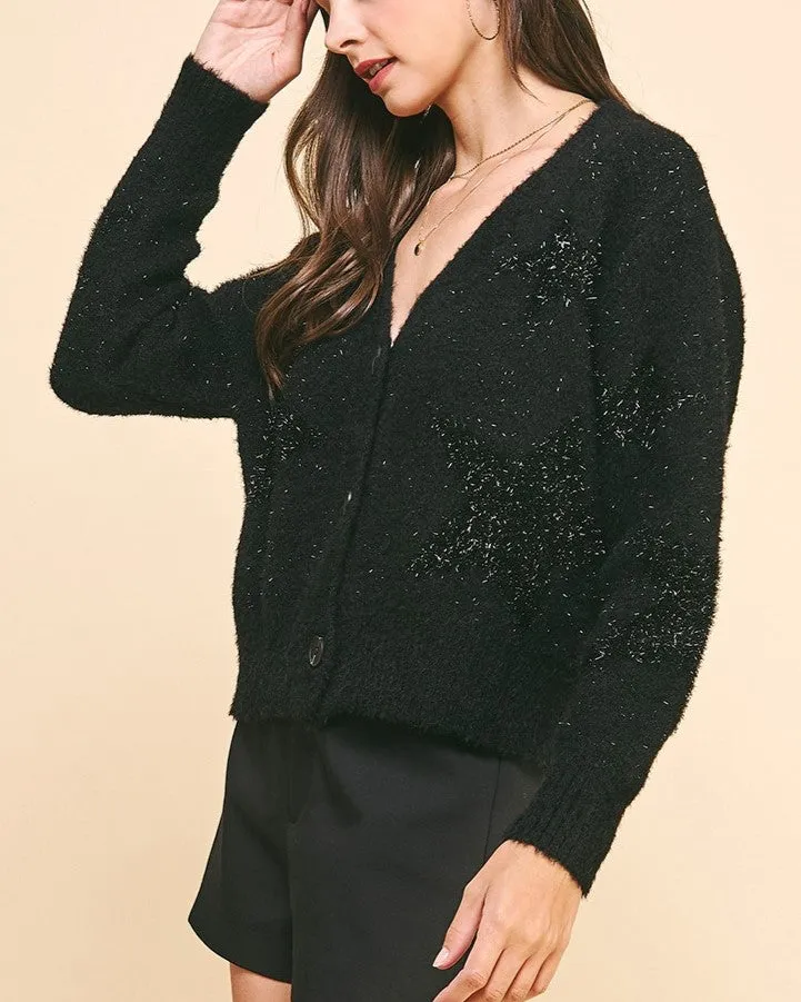 Star Embellishment Sweater Cardigan - Black - FINAL SALE