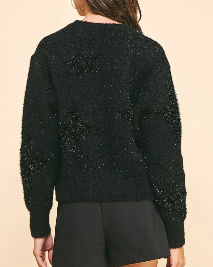 Star Embellishment Sweater Cardigan - Black - FINAL SALE