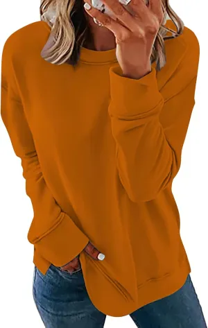 Sweater for Women Round Neck Long Sleeve Sweatshirt Casual Loose Fit Solid Colour Trendy Fall Pullover Tops 2024