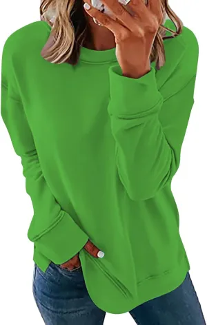 Sweater for Women Round Neck Long Sleeve Sweatshirt Casual Loose Fit Solid Colour Trendy Fall Pullover Tops 2024