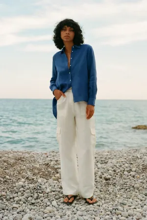 The Carolina Linen Cargo Trousers in off-white