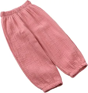 Toddler Girls Pull On Pants Casual Solid Color Cotton Linen Beach Pants Summer Outdoor Casual Trousers