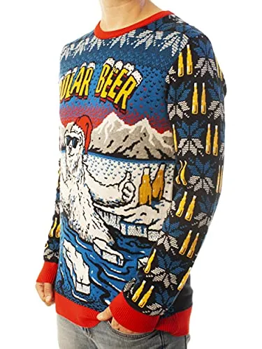 Ugly Christmas Party Unisex Ugly Christmas Sweater Polar Beer-Large Polar Beer Blue