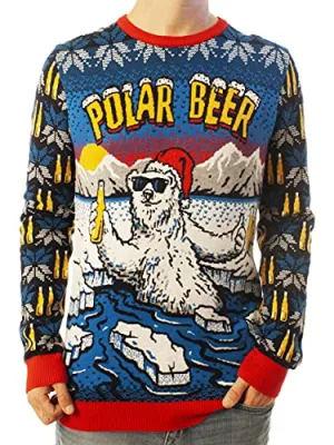 Ugly Christmas Party Unisex Ugly Christmas Sweater Polar Beer-Large Polar Beer Blue