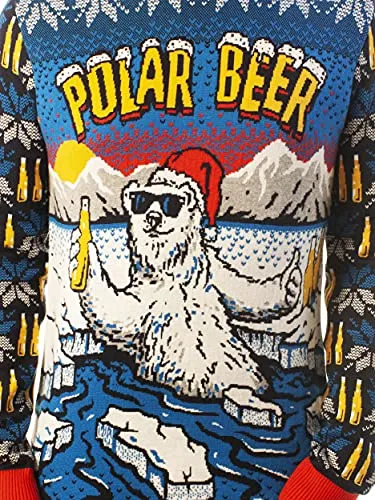 Ugly Christmas Party Unisex Ugly Christmas Sweater Polar Beer-Large Polar Beer Blue