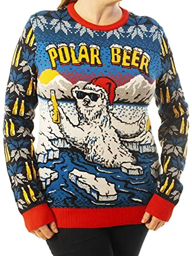 Ugly Christmas Party Unisex Ugly Christmas Sweater Polar Beer-Large Polar Beer Blue