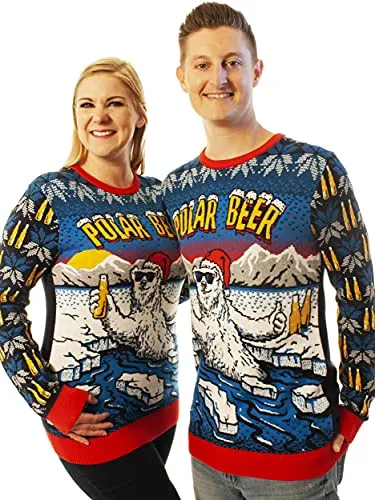 Ugly Christmas Party Unisex Ugly Christmas Sweater Polar Beer-Large Polar Beer Blue