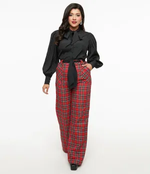 Unique Vintage 1950s Red Plaid Wide Leg Trousers