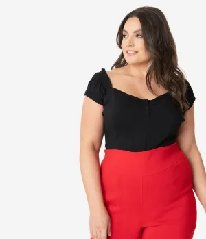 Unique Vintage Plus Size Black Sweetheart Loretta Top