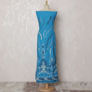 Vibrant Blue Blended Cotton Fabric with Intricate Embroidery - Last Piece of 3.0 Meters, 110 cm Width-D19787