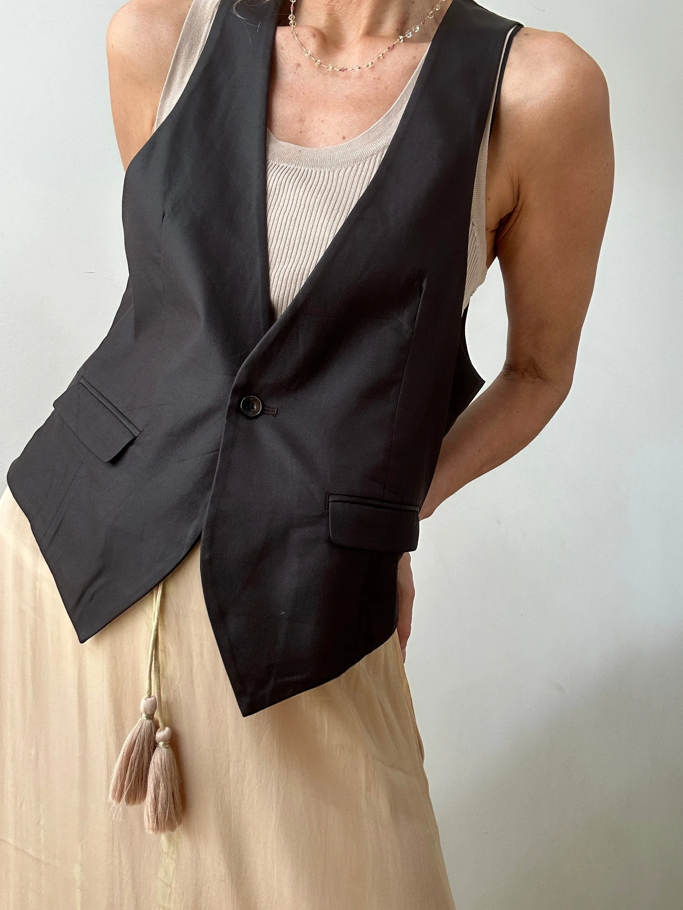 Vintage Suit Vest Chocolate Satin
