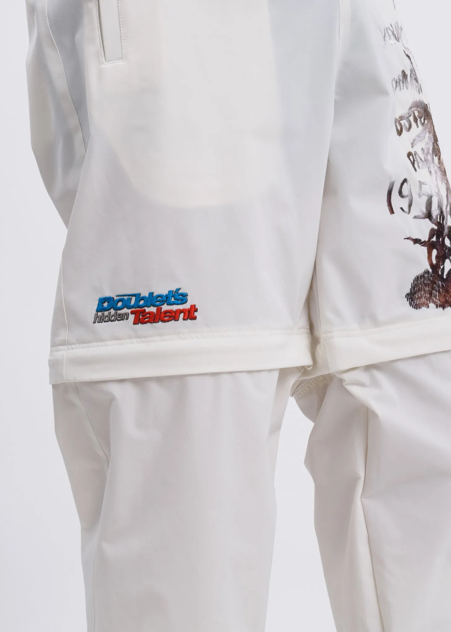 White Printed Chaos Embroidery Two Way Pants