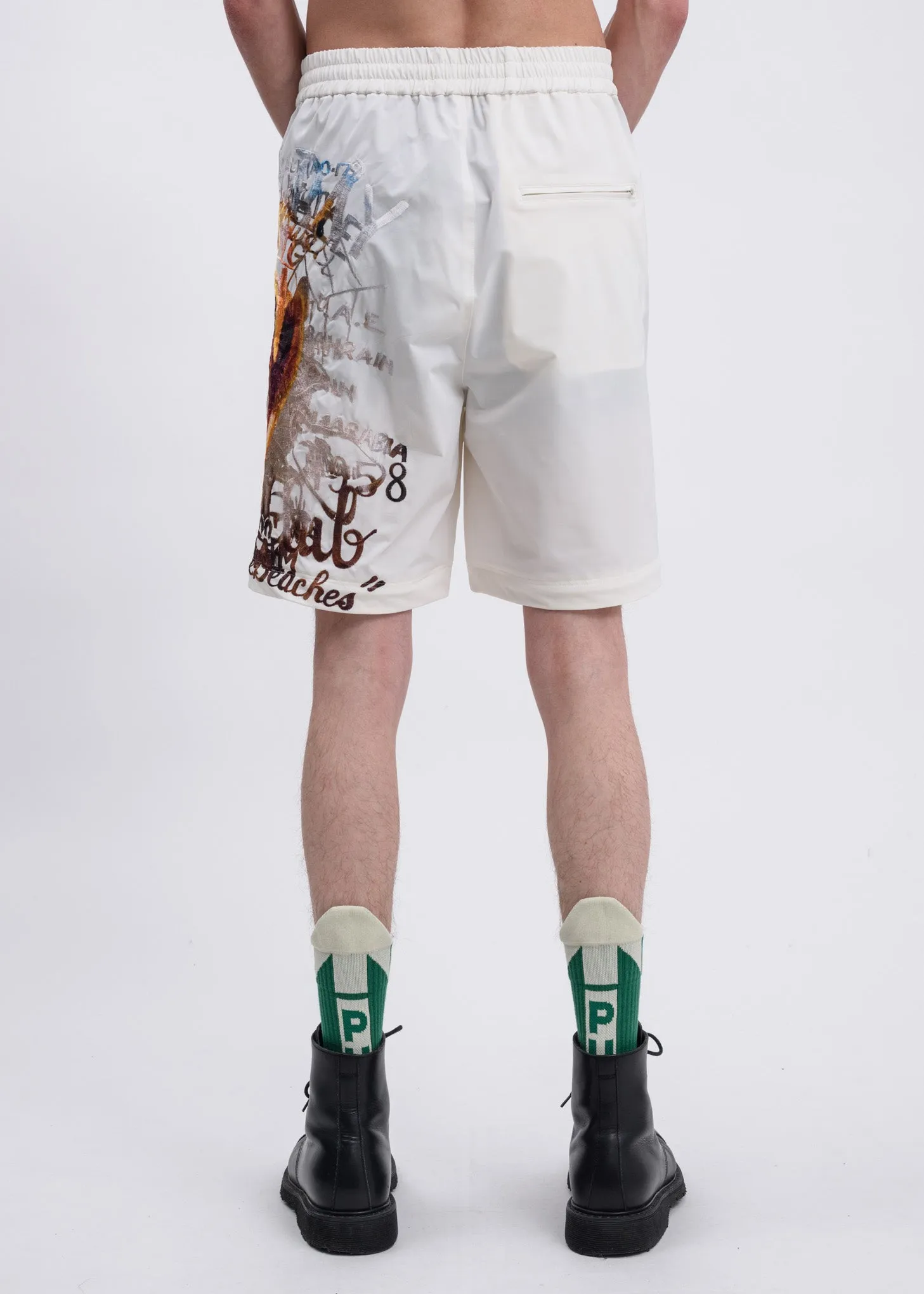 White Printed Chaos Embroidery Two Way Pants