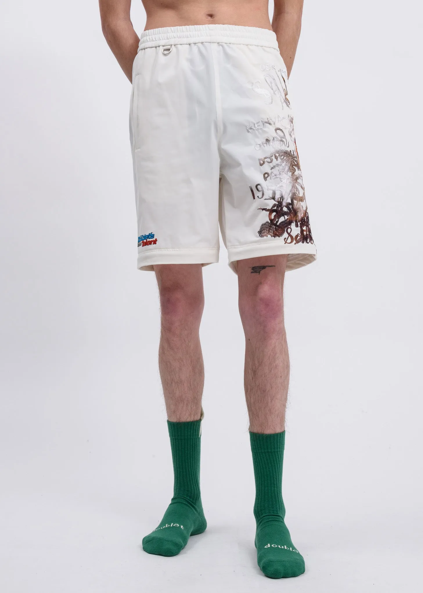 White Printed Chaos Embroidery Two Way Pants