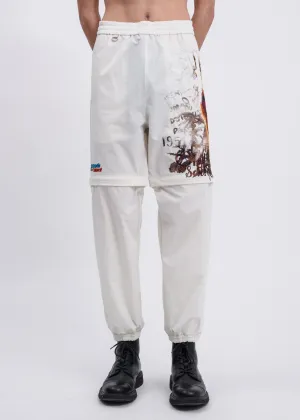 White Printed Chaos Embroidery Two Way Pants