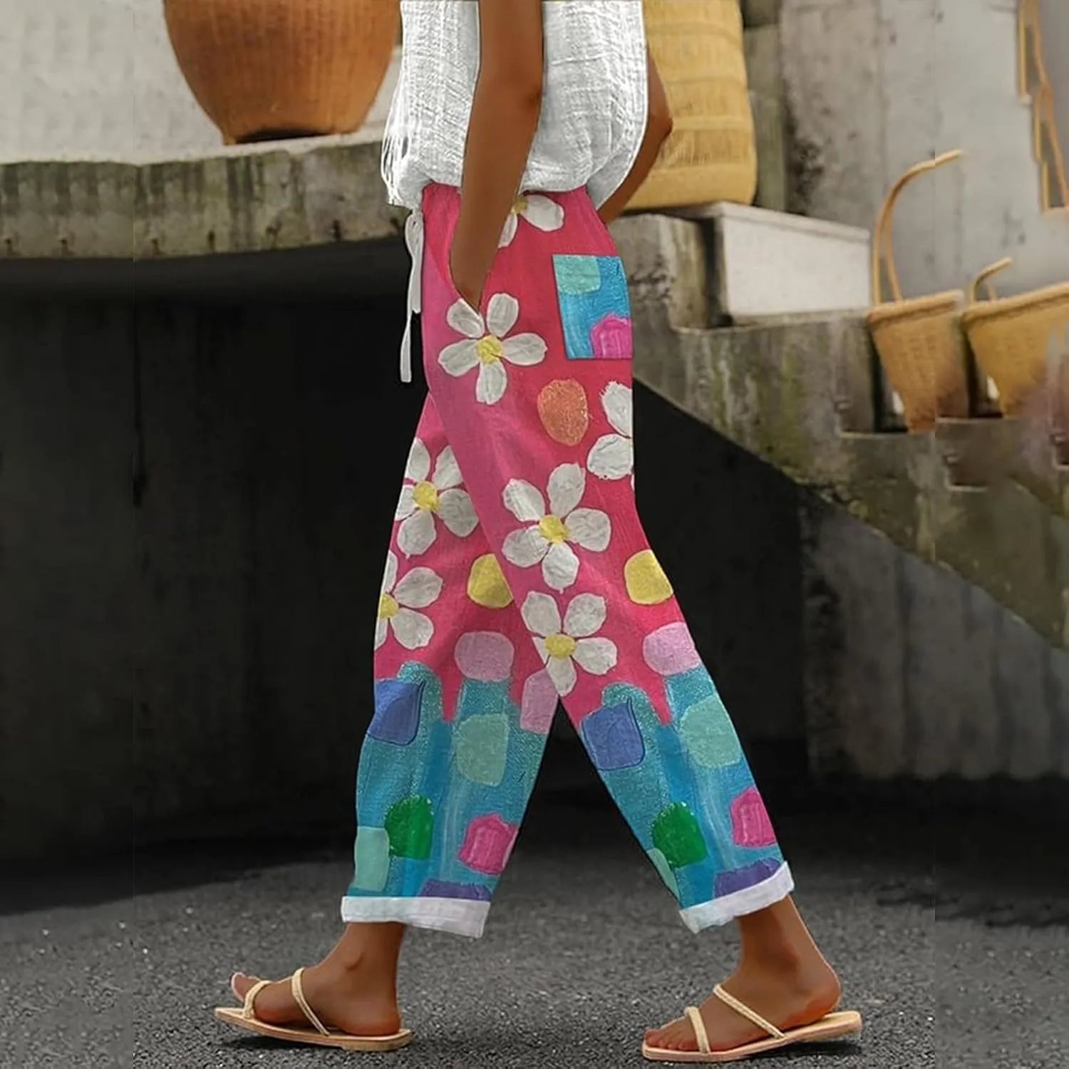 Women Linen Pants Summer Casual Drawstring Pants Business Work Casual Palazzo for Women Palazzo