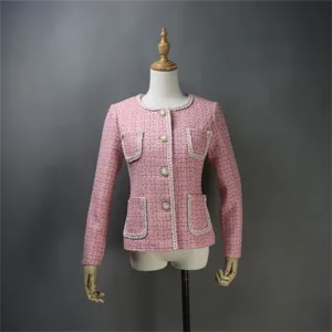 Women Pink Tweed Blazer Sets with Pockets