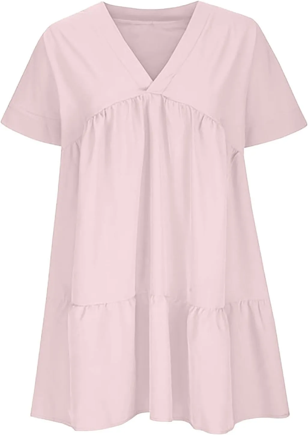 Women V Neck Flowy Babydoll Dresses 2025 Summer Short Sleeve Swing Shift Loose Casual Mini Tunic Dress