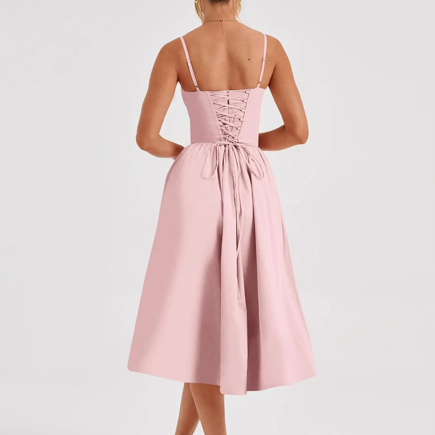 Womens Dress Flowy Pleated Hem Dresses Flowy Midi Dress Swing Party Spaghetti Strap Dresses Travel Vacation Outfits
