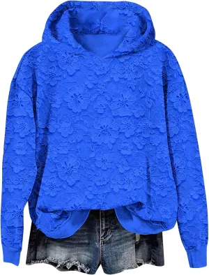 Women's Floral Lace Printed Hoodies Oversized Long Sleeve Pullover Sweatshirt Soft Fall Winter Athleisure Outfits